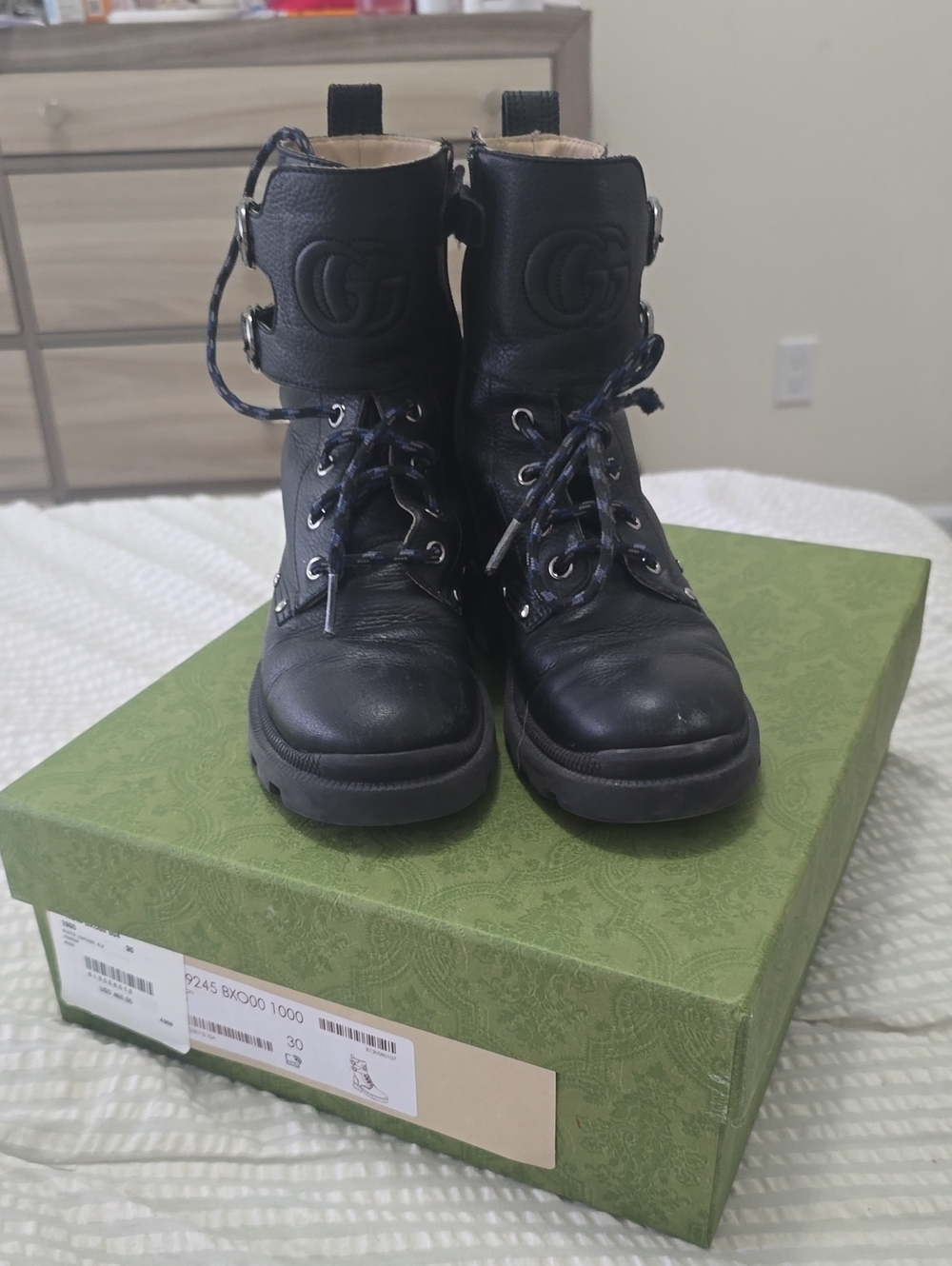 Gucci Black Leather Lace-Up Combat Boots